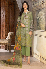 3-Pc Charizma Unstitched Lawn Suit With Embroidered Chiffon Dupatta CC23-13