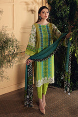 3 Pc Unstitched Embroidered Lawn With Chiffon Dupatta SH-17