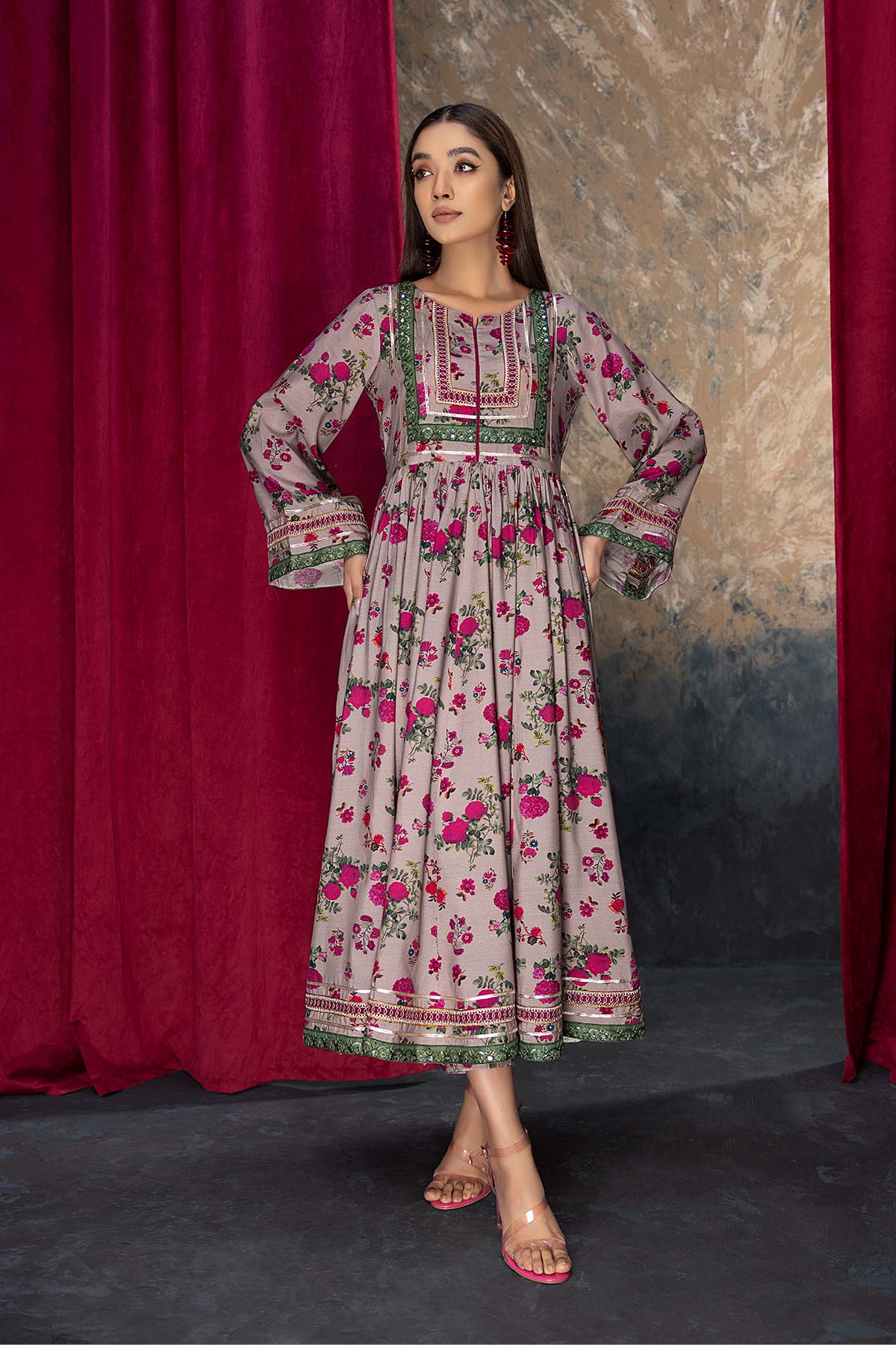 2-Pc Printed Printed Frock With Cigratte Trouser CMA23-03