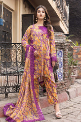 3-Pc Unstitched Printed Embroidered Lawn Suit With Embroidered Chiffon Dupatta CRB23-11
