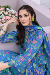 3-Pc Unstitched Printed Embroidered Lawn Suit With Embroidered Chiffon Dupatta CRB23-17