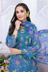 3-Pc Unstitched Printed Embroidered Lawn Suit With Embroidered Chiffon Dupatta CRB23-17