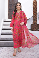 3-Pc Unstitched Printed Embroidered Lawn Suit With Embroidered Chiffon Dupatta CRB23-19