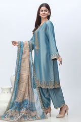 3-PC Embroidered Staple Jacqaurd Shirt with Organza Dupatta and Trouser CNP-3-249