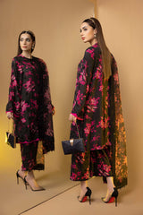 3-Pc Raw Silk Embroidered Shirt With Organza Dupatta and Qlot Trouser STM22-17