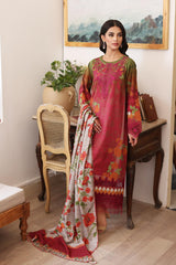 3-PC UNSTITCHED EMBROIDERED KHADDAR SUIT WITH PRINTED WOOL SHAWL CCW3-04