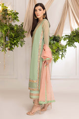 3-Pc Green Organza Shirt With Organza Dupatta and Raw Silk Trouser CMA23-14