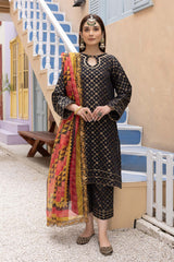 3-Pc Cotton Broshia Shirt With Cotton Trouser and Cotton Net Printed Dupatta CPM23-24