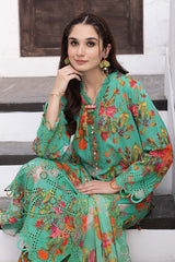 3-Pc Unstitched Printed Embroidered Lawn Suit With Embroidered Chiffon Dupatta CRB23-15