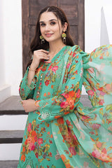 3-Pc Unstitched Printed Embroidered Lawn Suit With Embroidered Chiffon Dupatta CRB23-15