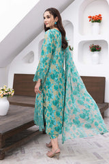3-Pc Unstitched Printed Embroidered Lawn Suit With Embroidered Chiffon Dupatta CRB23-21