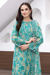 3-Pc Unstitched Printed Embroidered Lawn Suit With Embroidered Chiffon Dupatta CRB23-21