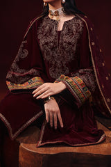 3-PC Embroidered Velvet Shirt with Chiffon Dupatta and Trouser VVT-3-206