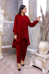 2 Pc Plain Velvet Suit Red VVT22-01