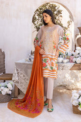 3-Pc Charizma Unstitched Embroidered Lawn Shirt With Embroidered Chiffon Dupatta AN23-22