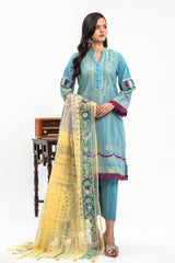 3-PC Unstitched Lawn Jacquard Shirt with Printed Dupatta and Trouser CLJ3-07