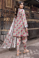 3-Pc Unstitched Printed Embroidered Lawn Suit With Embroidered Chiffon Dupatta CRB23-03