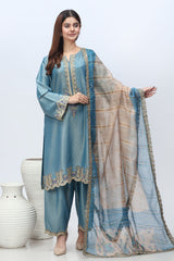 3-PC Embroidered Staple Jacqaurd Shirt with Organza Dupatta and Trouser CNP-3-249