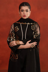 3-PC Embroidered Satan Shirt with Embroidered Net Dupatta and Trouser CMA-3-261