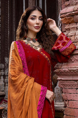 3 Pc Embroidered Leather with Woven Shawl PS-08