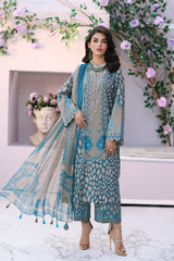 3-PC Unstitched Printed Lawn Shirt with Chiffon Dupatta and Trouser CPS3-19