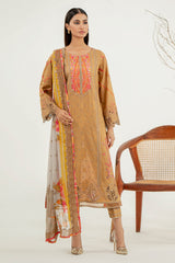 3-Pc Charizma Unstitched Embroidered Lawn With Printed Chiffon Dupatta RM3-18