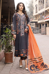 3-Pc Charizma Unstitched Printed Lawn With Embroidered Dupatta CPE23-06