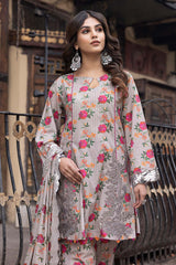 3-Pc Unstitched Printed Embroidered Lawn Suit With Embroidered Chiffon Dupatta CRB23-03