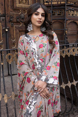 3-Pc Unstitched Printed Embroidered Lawn Suit With Embroidered Chiffon Dupatta CRB23-03