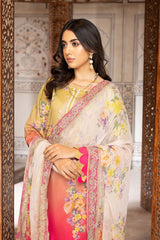 3-Pc Charizma Unstitched Lawn Suit With Embroidered Chiffon Dupatta CC23-17