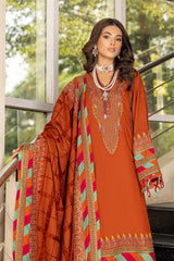 3-Pc Charizma Unstitched Embroidered Peach Leather Suit with Velvet Shawl CLP22-02