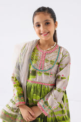 3-Pc Embroidery Shirt with Tulip Shalwar & Net Dupatta  EDK-3-016