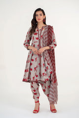3-PC Unstitched Printed Lawn Shirt with Chiffon Dupatta and Trouser CPS3-21