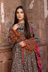 3-Pc Printed Peplum Shirt With Chiffon Dupatta and Tulip Shalwar FFP23-01