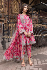 3-Pc Unstitched Printed Embroidered Lawn Suit With Embroidered Chiffon Dupatta CRB23-04