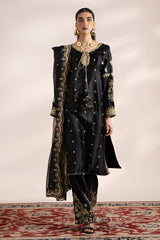 3-PC Sequence Embroidered  Shirt with Trouser STM23-02 BLACK