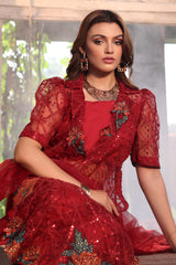 3-PC Embroidered Organza Shirt with Embroidered Net Dupatta and Trouser CMA-4-052 MEHROON