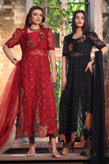 3-PC Embroidered Organza Shirt with Embroidered Net Dupatta and Trouser CMA-4-052 BLACK