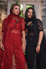 3-PC Embroidered Organza Shirt with Embroidered Net Dupatta and Trouser CMA-4-052 BLACK