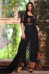 3-PC Embroidered Organza Shirt with Embroidered Net Dupatta and Trouser CMA-4-052 BLACK