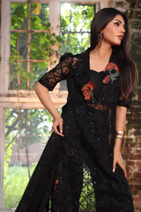 3-PC Embroidered Organza Shirt with Embroidered Net Dupatta and Trouser CMA-4-052 BLACK