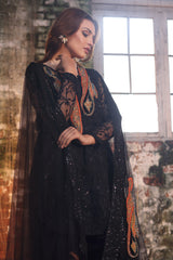 3-PC Embroidered Organza Shirt with Embroidered Net Dupatta and Trouser CMA-4-051 BLACK