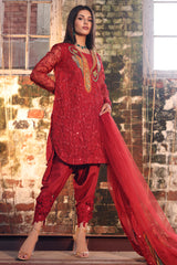 3-PC Embroidered Organza Shirt with Embroidered Net Dupatta and Trouser CMA-4-051 MEHROON