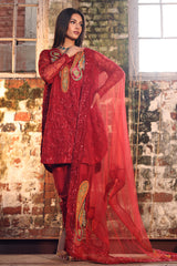 3-PC Embroidered Organza Shirt with Embroidered Net Dupatta and Trouser CMA-4-051 MEHROON