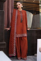 3-PC Embroidered Raw-Silk Shirt with Embroidered Organza Dupatta and Trouser CMA-4-085