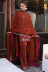 3-PC Embroidered Raw-Silk Shirt with Embroidered Organza Dupatta and Trouser CMA-4-085