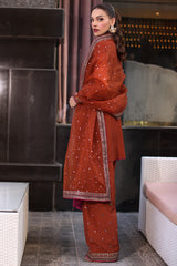 3-PC Embroidered Raw-Silk Shirt with Embroidered Organza Dupatta and Trouser CMA-4-085