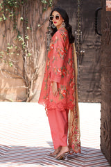 3-PC Embroidered Lawn Shirt with Embroidered Chiffon Dupatta and Trouser AS4-28