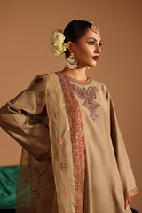 3-PC Embroidered Raw-Silk Shirt with Embroidered Organza Dupatta and Trouser CMA-4-108