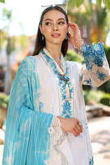 3-PC Unstitched Embroidered Lawn Shirt with Embroidered Chiffon Dupatta and Trouser CRS4-15